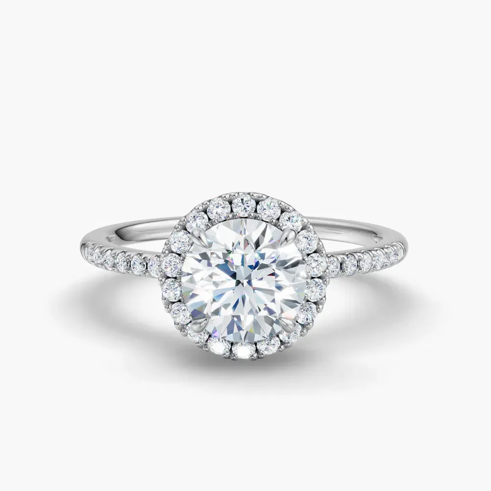 Certified 1 carat Lab Grown Diamond Round Cut Halo, Pavé, Classic Engagement Ring in 14K White Gold-Elite Vaelumette