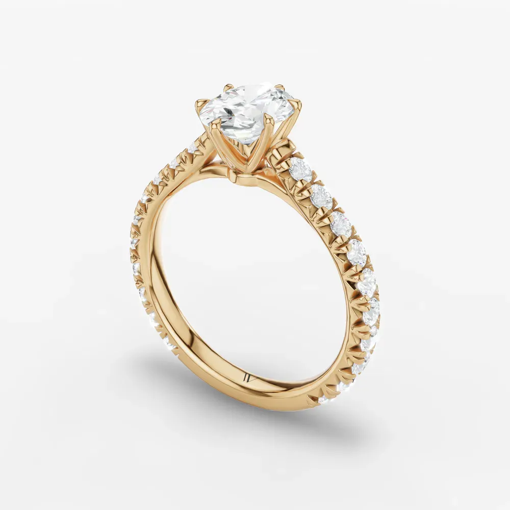 Certified 1 carat Lab Grown Diamond Oval Cut Pavé, Cathedral, Low profile Engagement Ring in 14K Yellow Gold-Isuo