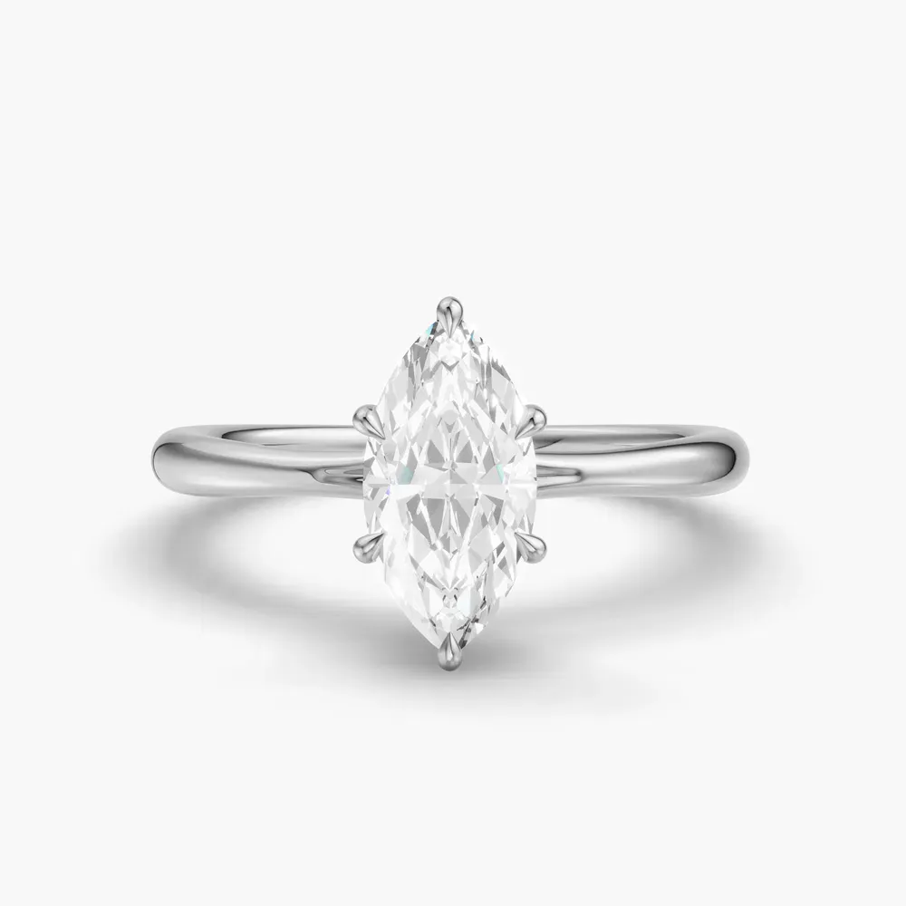 Certified 1 carat Lab Grown Diamond Marquise Cut Hidden Halo, Solitaire, Low profile Engagement Ring in 14K White Gold-Anomis
