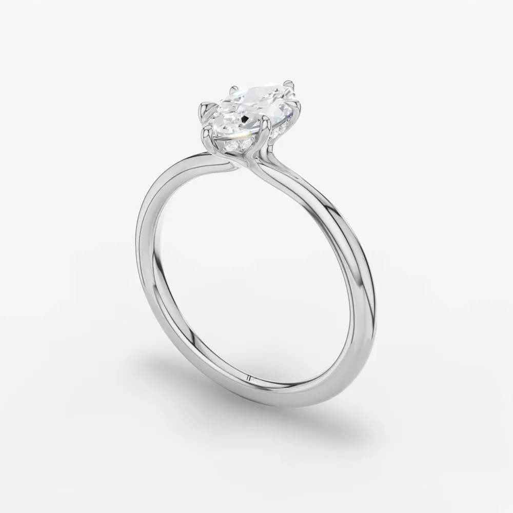 Certified 1 carat Lab Grown Diamond Marquise Cut Hidden Halo, Solitaire, Low profile Engagement Ring in 14K White Gold-Anomis