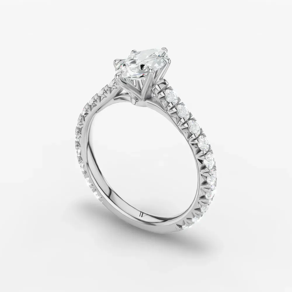 Certified 1 carat Lab Grown Diamond Marquise Cut Pavé, Cathedral, Low profile Engagement Ring in 14K White Gold-Isuo
