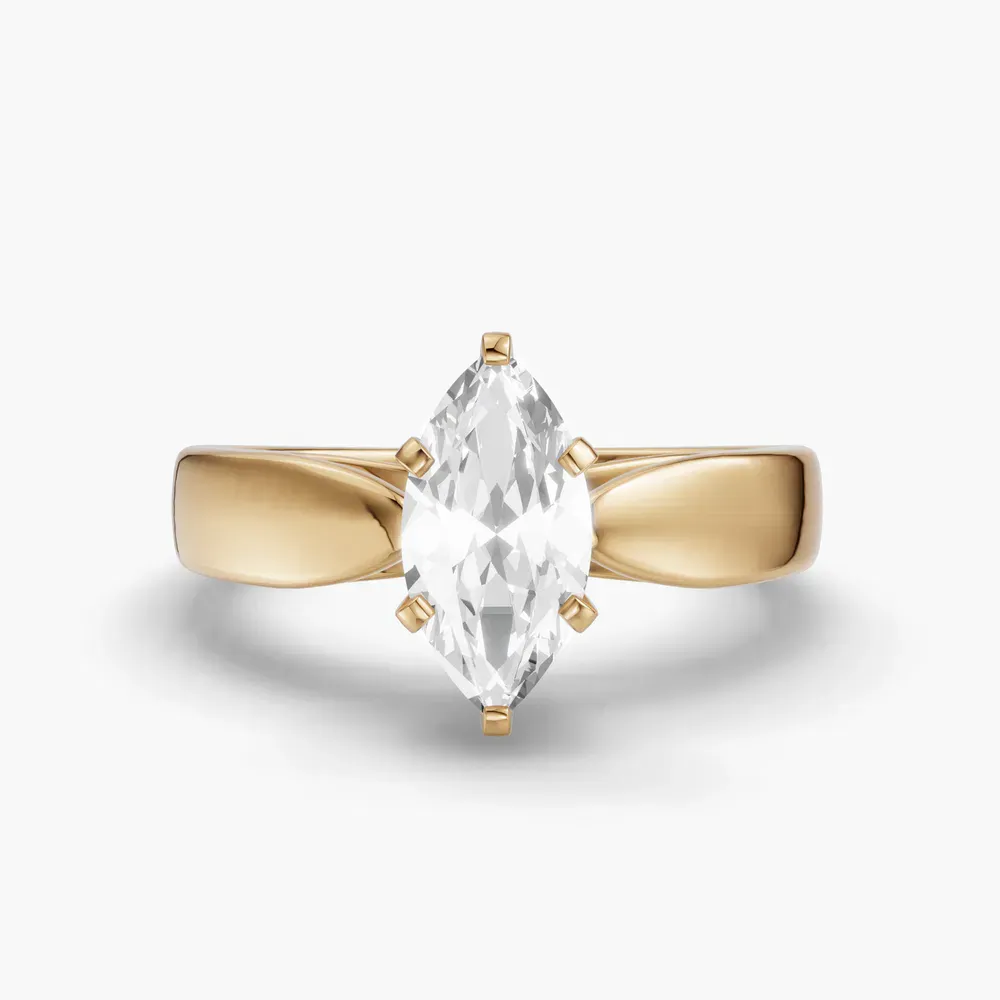 Certified 1 carat Lab Grown Diamond Marquise Cut Solitaire, Cathedral Engagement Ring in 14K Yellow Gold-Arlo