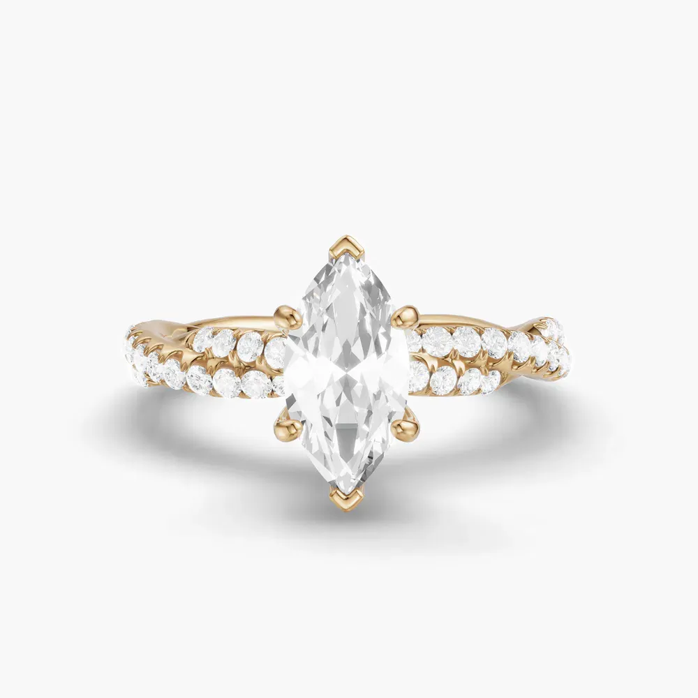 Certified 1 carat Lab Grown Diamond Marquise Cut Pavé, Twist Engagement Ring in 14K Yellow Gold-Alva