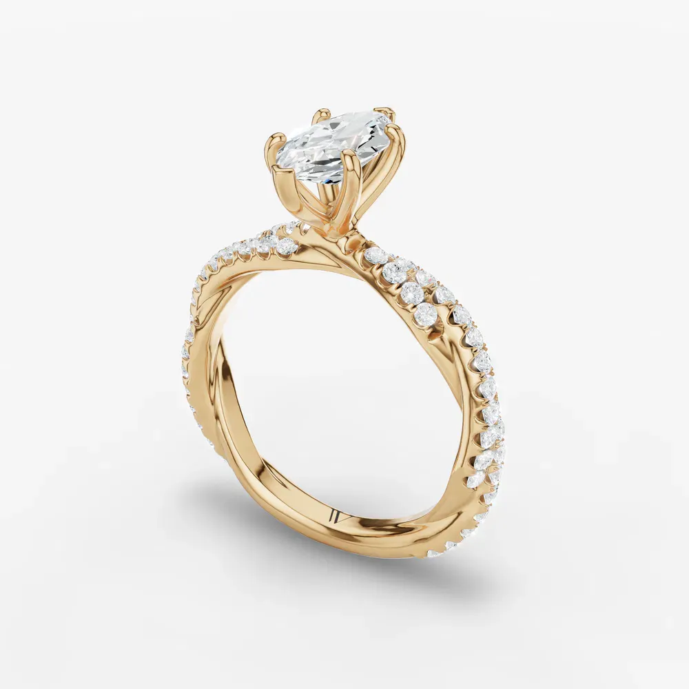 Certified 1 carat Lab Grown Diamond Marquise Cut Pavé, Twist Engagement Ring in 14K Yellow Gold-Alva