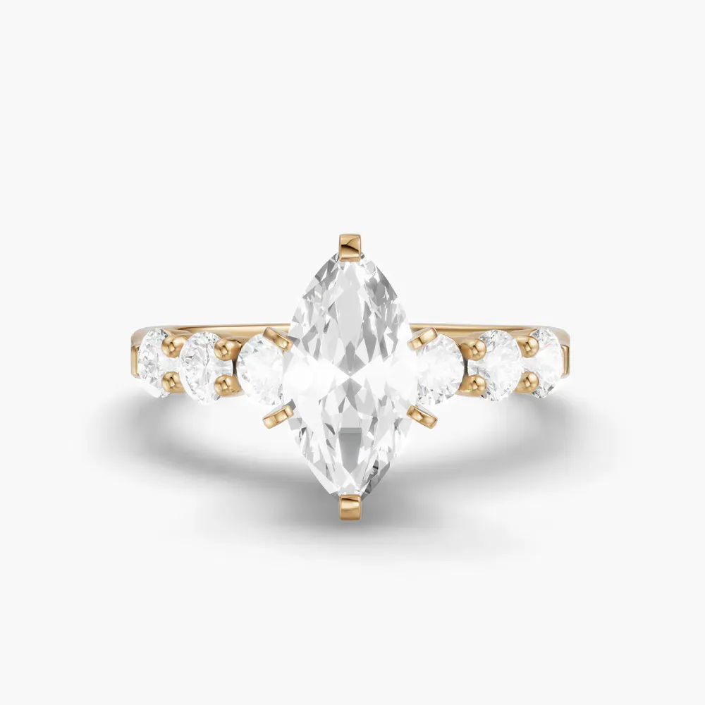 Certified 1 carat Lab Grown Diamond Marquise Cut Side Stone Engagement Ring in 14K Yellow Gold-Nylis