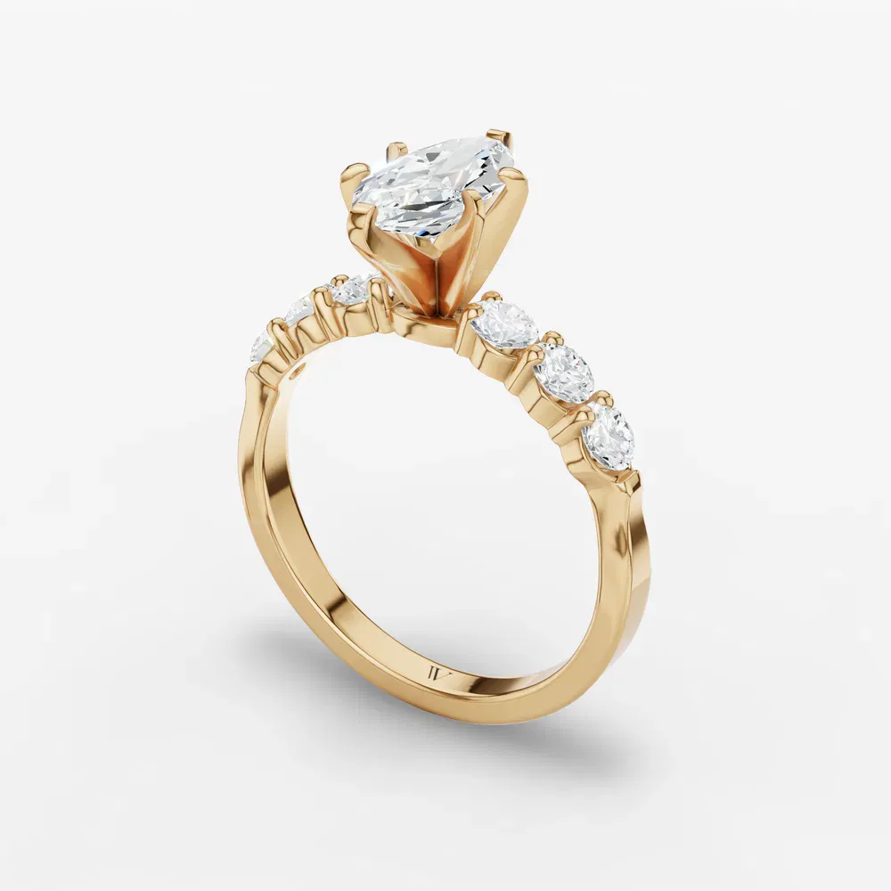 Certified 1 carat Lab Grown Diamond Marquise Cut Side Stone Engagement Ring in 14K Yellow Gold-Nylis