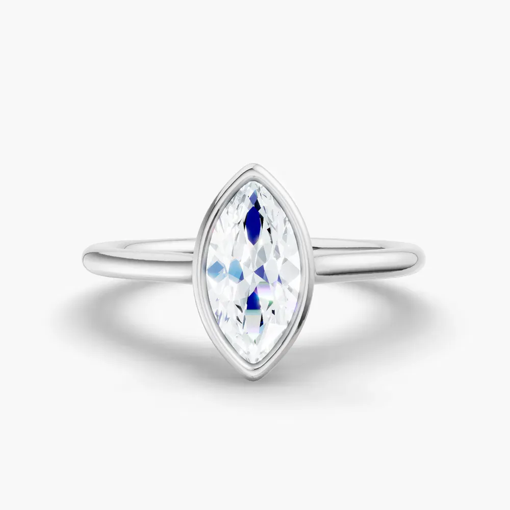 Certified 1 carat Lab Grown Diamond Marquise Cut Solitaire, Bezel, Cathedral Engagement Ring in 14K White Gold-Borvi