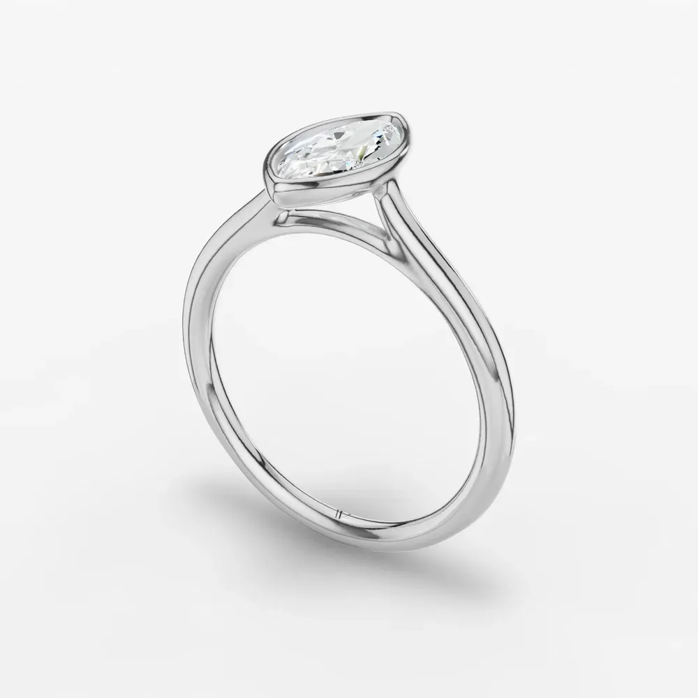 Certified 1 carat Lab Grown Diamond Marquise Cut Solitaire, Bezel, Cathedral Engagement Ring in 14K White Gold-Borvi