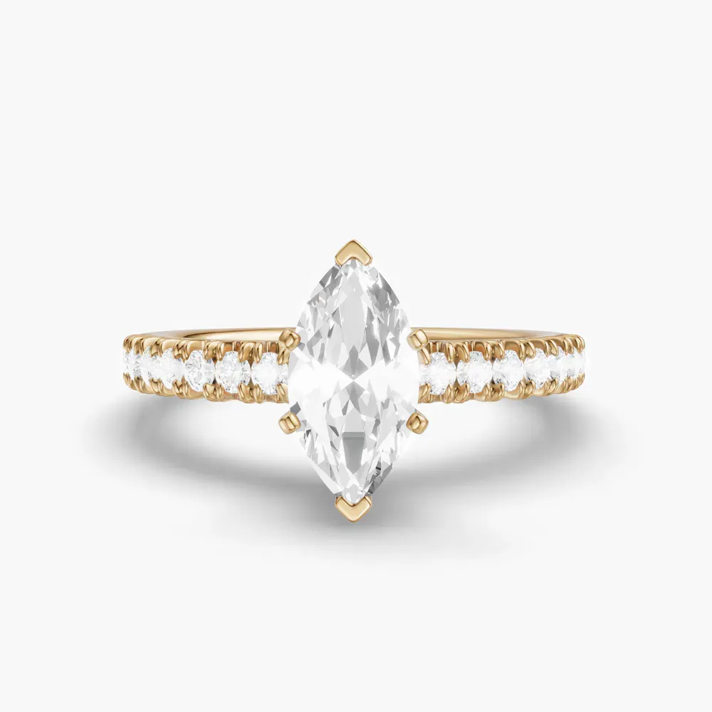 Certified 1 carat Lab Grown Diamond Marquise Cut Pavé, Classic, Simple Engagement Ring in 14K Yellow Gold-Nela