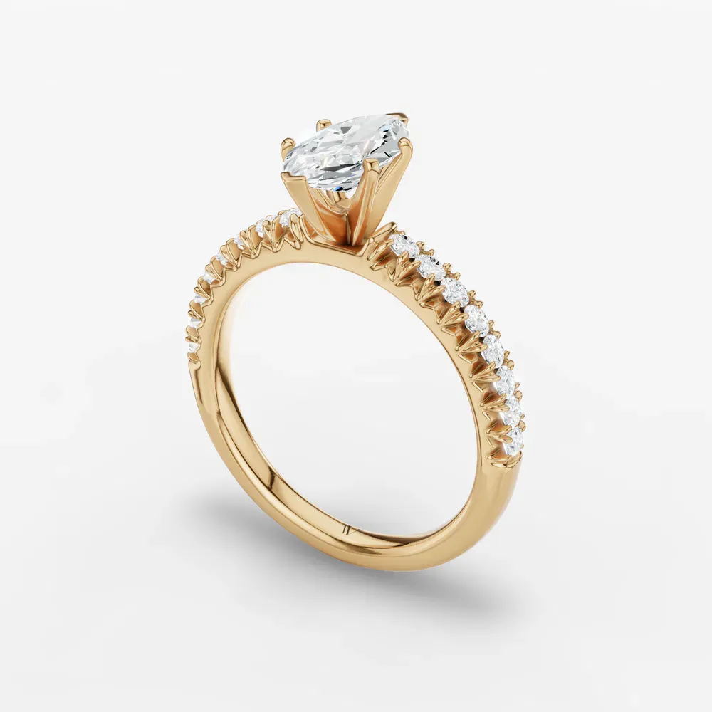 Certified 1 carat Lab Grown Diamond Marquise Cut Pavé, Classic, Simple Engagement Ring in 14K Yellow Gold-Nela