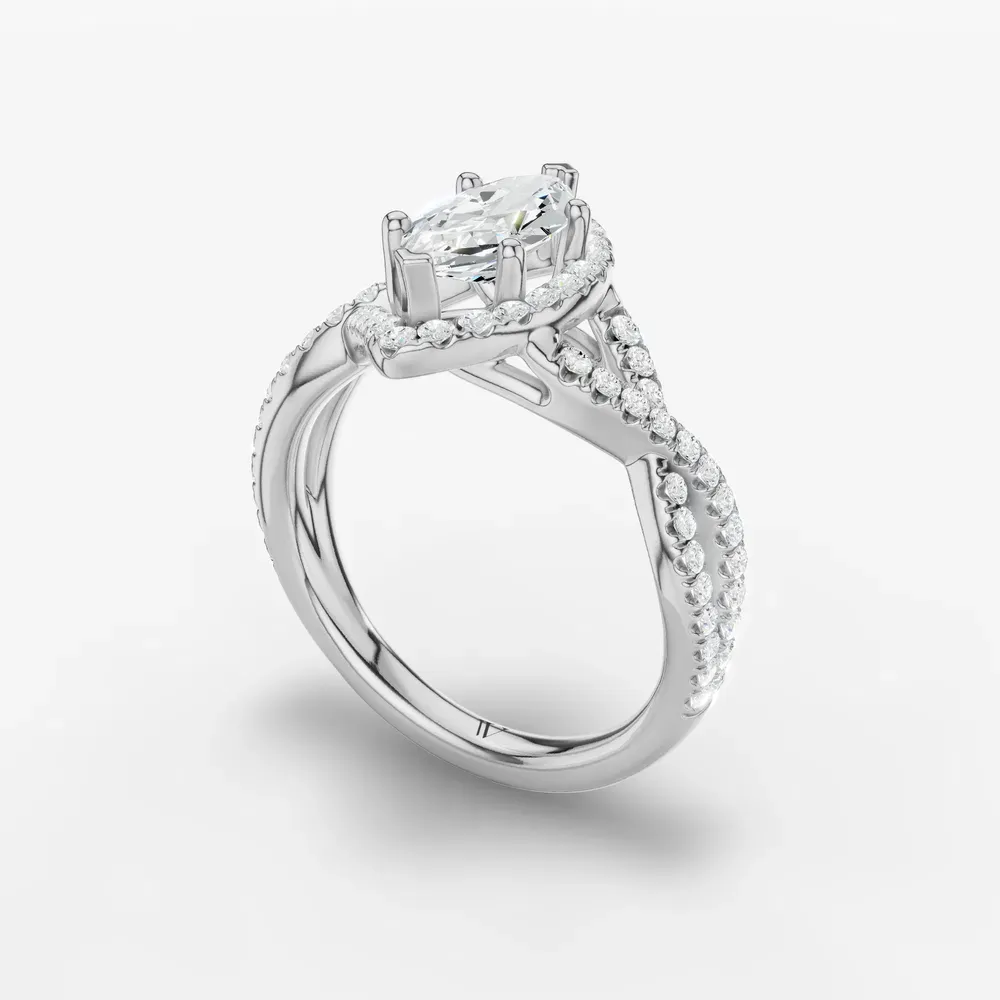 Certified 1 carat Lab Grown Diamond Marquise Cut Unique, Pavé, Halo Engagement Ring in 14K White Gold-Stellune