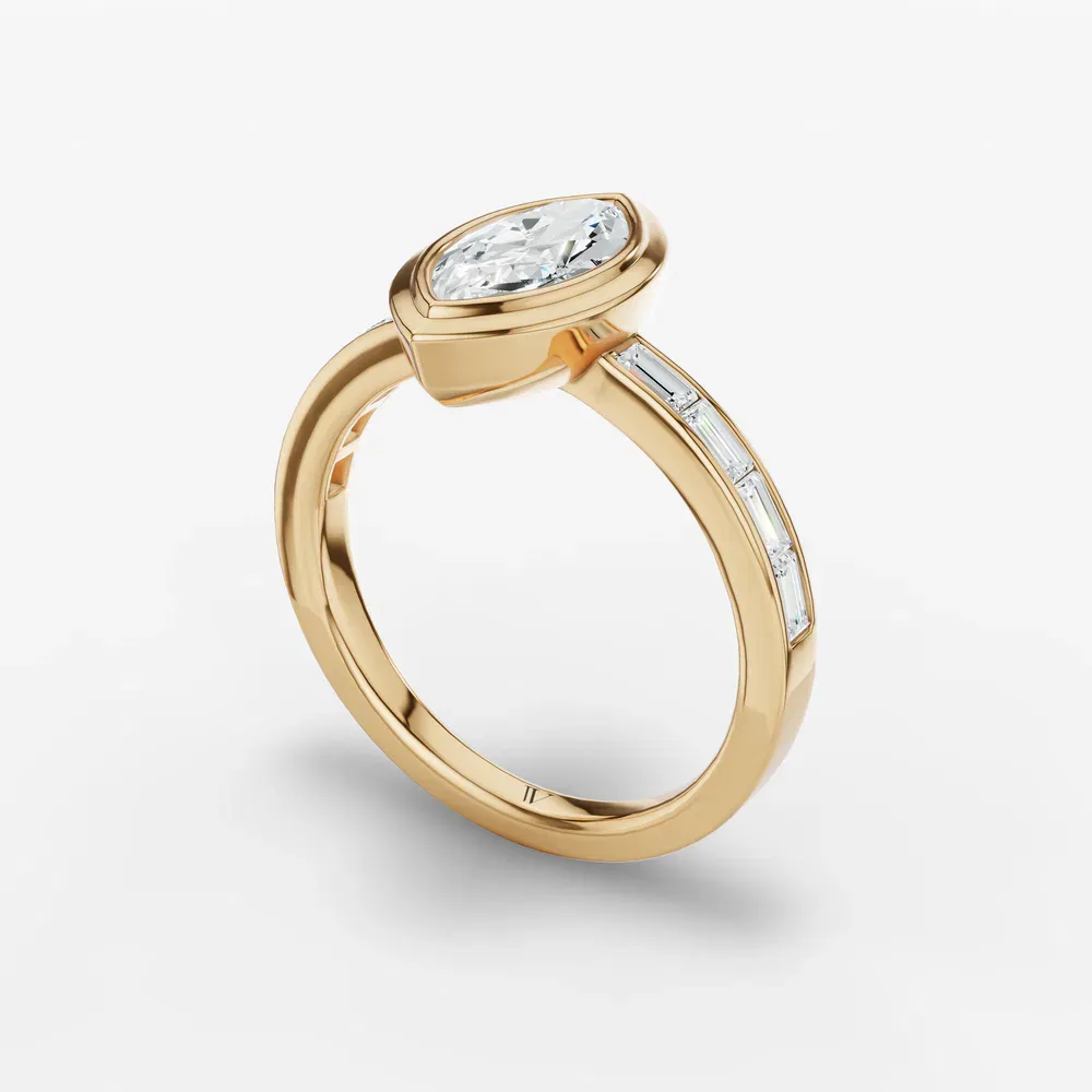 Certified 1 carat Lab Grown Diamond Marquise Cut Bezel, Channel Set, Art Deco Engagement Ring in 14K Yellow Gold-Celeste