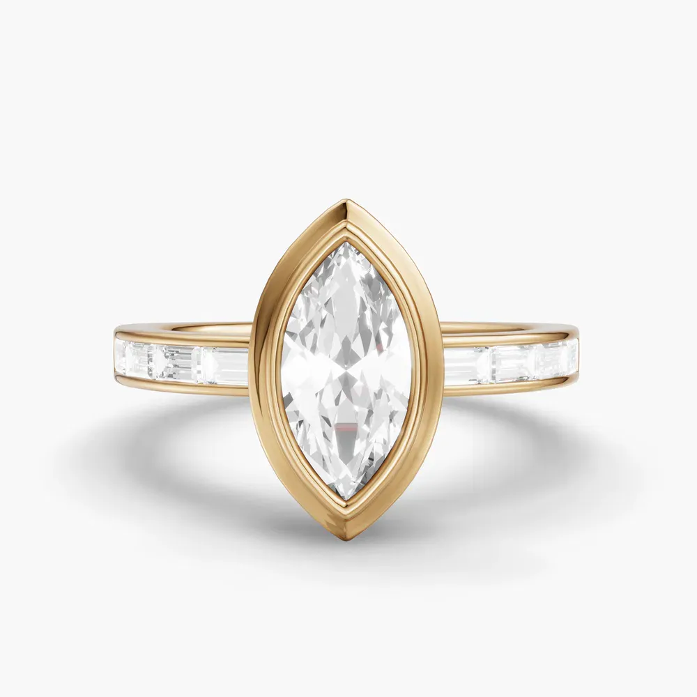 Certified 1 carat Lab Grown Diamond Marquise Cut Bezel, Channel Set, Art Deco Engagement Ring in 14K Yellow Gold-Celeste