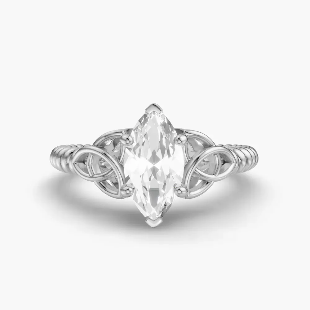 Certified 1 carat Lab Grown Diamond Marquise Cut Solitaire, Twist, Celtic Engagement Ring in 14K White Gold-Thalyn