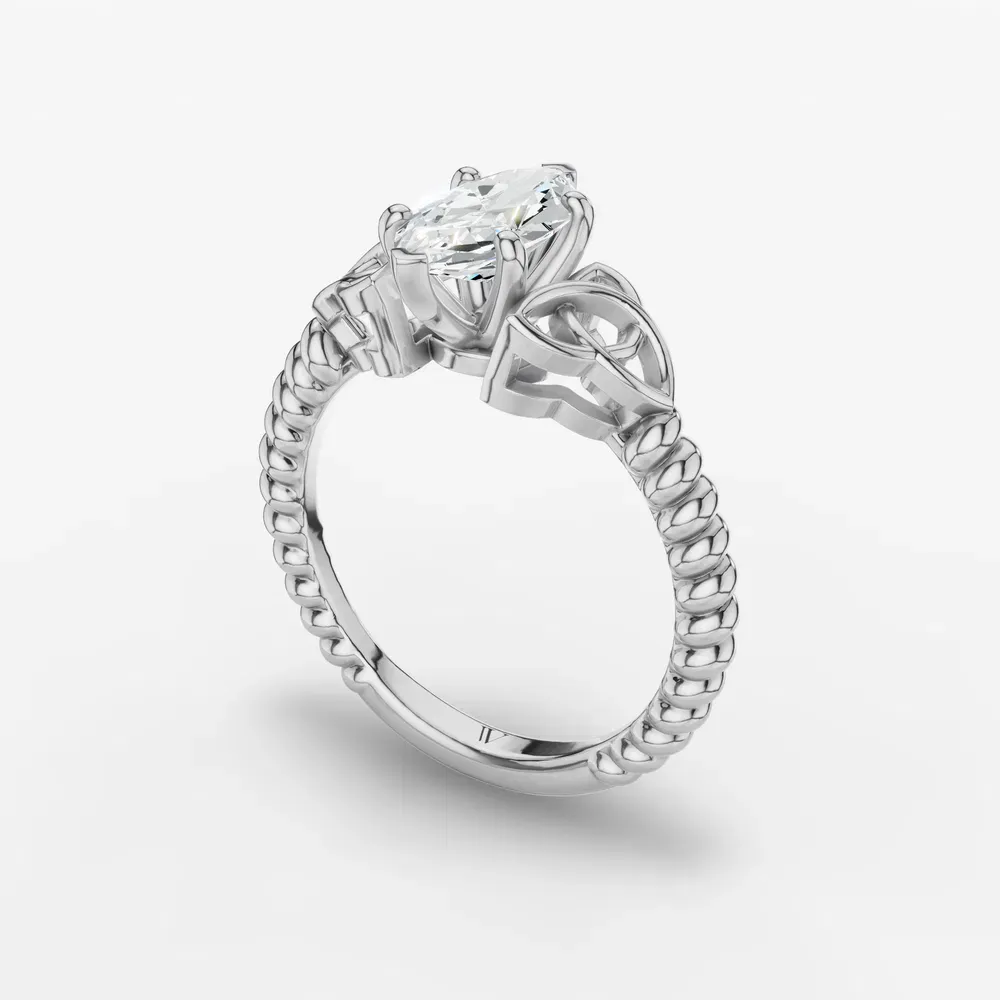 Certified 1 carat Lab Grown Diamond Marquise Cut Solitaire, Twist, Celtic Engagement Ring in 14K White Gold-Thalyn