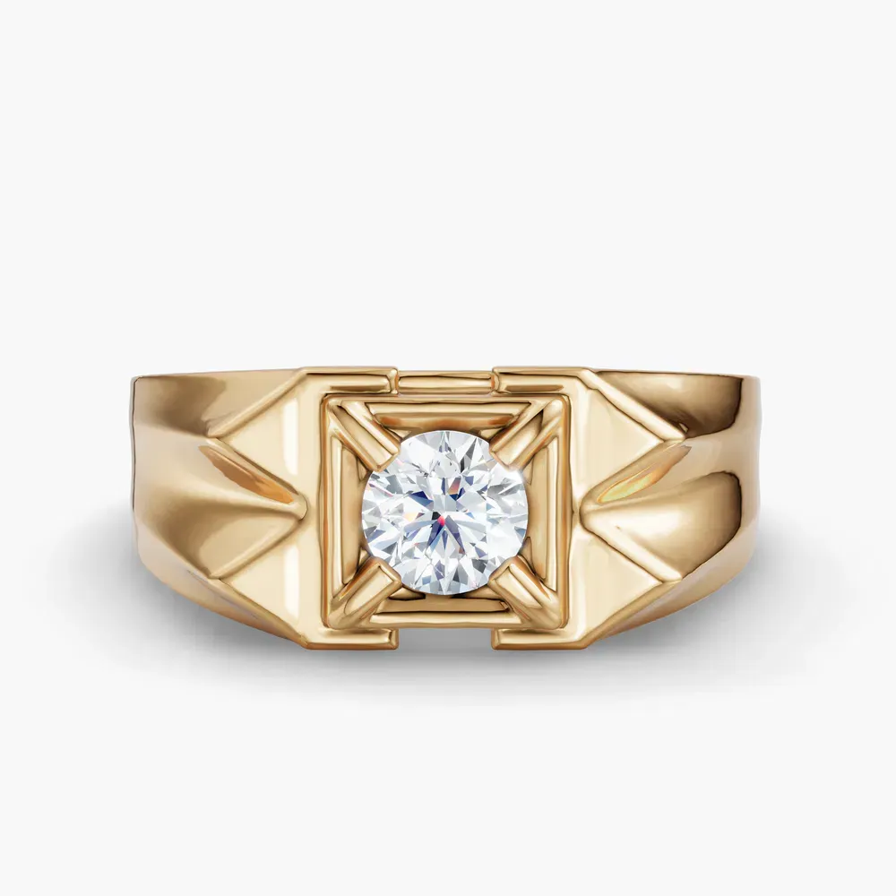 Certified 0.5 carat Lab Grown Diamond Round Cut Men's Engagement Ring in 14K Yellow Gold-Fortress