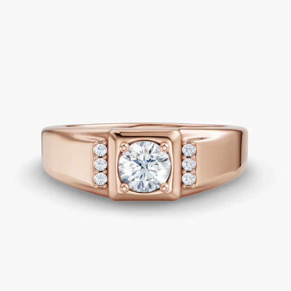 Certified 0.5 carat Lab Grown Diamond Round Cut Men's Engagement Ring in 14K Rose Gold-Zevtek