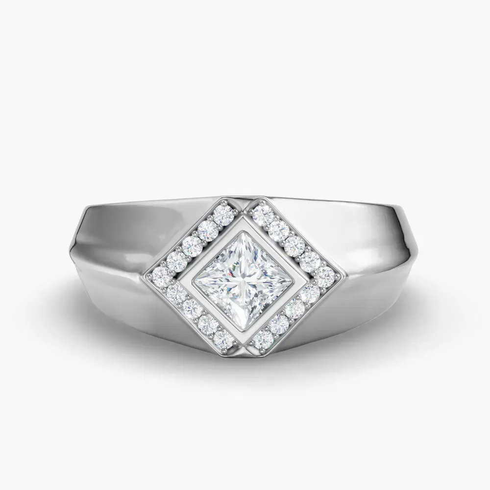Certified 0.5 carat Lab Grown Diamond Princess Cut Men's Engagement Ring in 14K White Gold-Edge