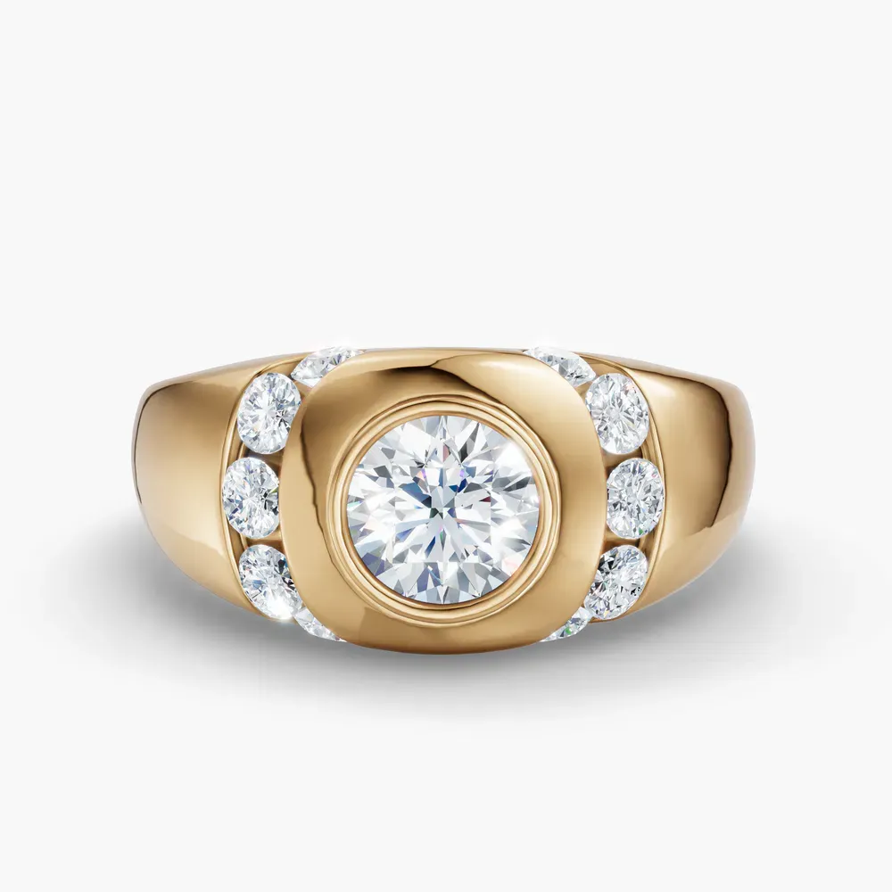 Certified 1 carat Lab Grown Diamond Round Cut Men's Engagement Ring in 14K Yellow Gold-Selen