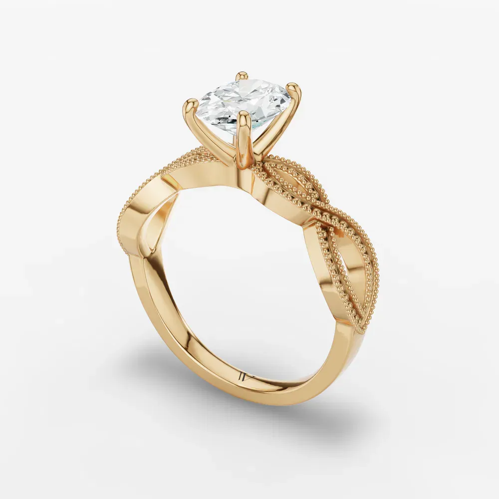 Certified 1 carat Lab Grown Diamond Oval Cut Solitaire, Vintage, Unique Engagement Ring in 14K Yellow Gold-Niva