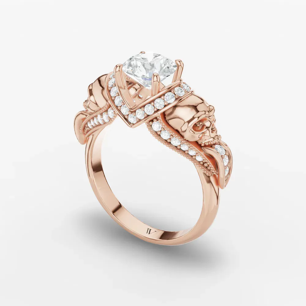 Certified 1 carat Lab Grown Diamond Round Cut Gothic, Milgrain, Side Stone Engagement Ring in 14K Rose Gold-Coralie
