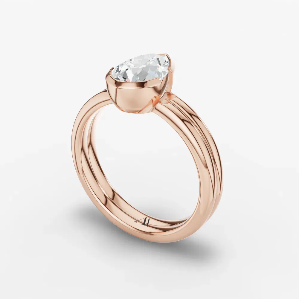 Certified 1 carat Lab Grown Diamond Pear Cut Solitaire, Bezel, Modern Engagement Ring in 14K Rose Gold-Sena