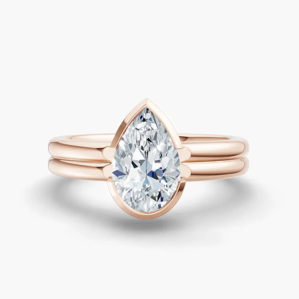 Certified 1 carat Lab Grown Diamond Pear Cut Solitaire, Bezel, Modern Engagement Ring in 14K Rose Gold-Sena