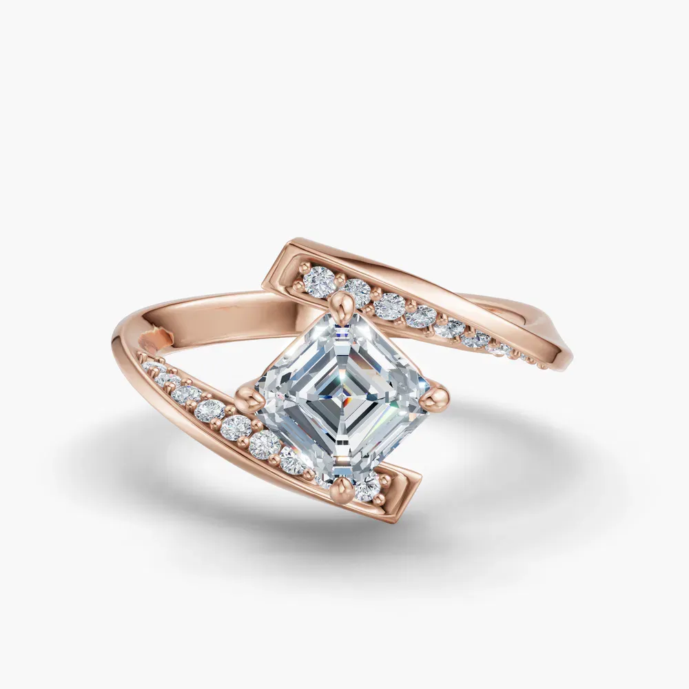 Certified 1 carat Lab Grown Diamond Asscher Cut Modern, Unique, Pavé Engagement Ring in 14K Rose Gold-Lirene