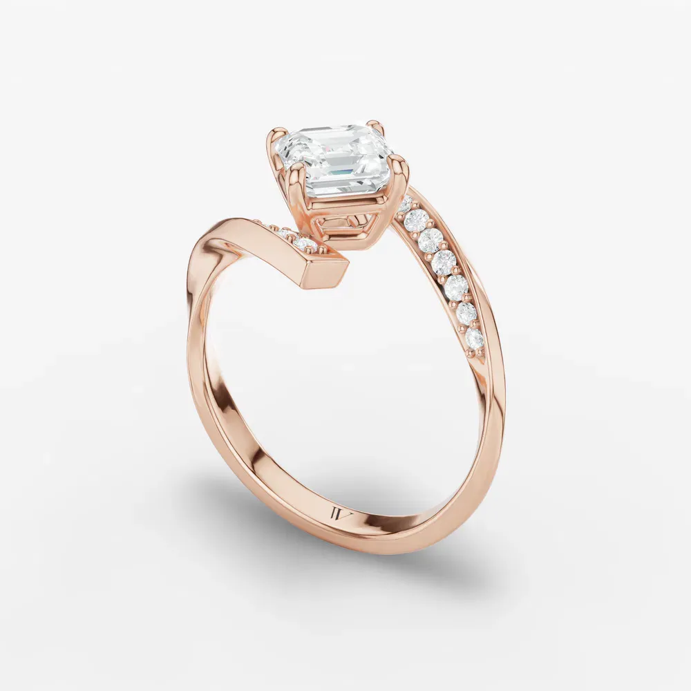 Certified 1 carat Lab Grown Diamond Asscher Cut Modern, Unique, Pavé Engagement Ring in 14K Rose Gold-Lirene