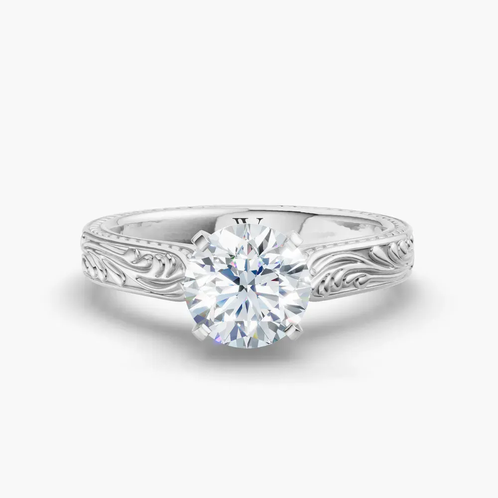 Certified 1 carat Lab Grown Diamond Round Cut Solitaire, Vintage, Cathedral Engagement Ring in 14K White Gold-Nael