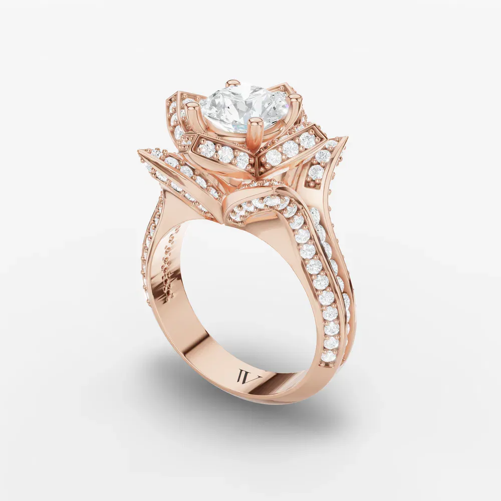 Certified 1 carat Lab Grown Diamond Round Cut Vintage, Floral, Unique Engagement Ring in 14K Rose Gold-Zirix