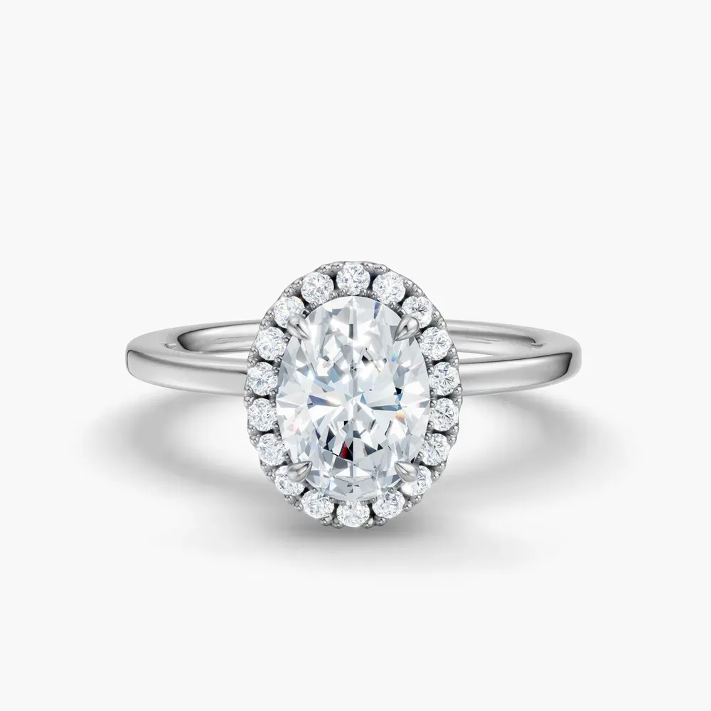 Certified 1 carat Lab Grown Diamond Oval Cut Halo, Hidden Halo Engagement Ring in 14K White Gold-Elite Noctil