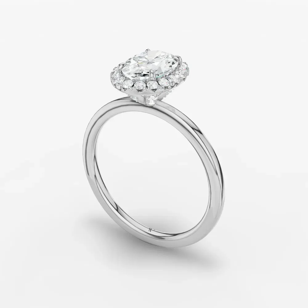 Certified 1 carat Lab Grown Diamond Oval Cut Halo, Hidden Halo Engagement Ring in 14K White Gold-Elite Noctil
