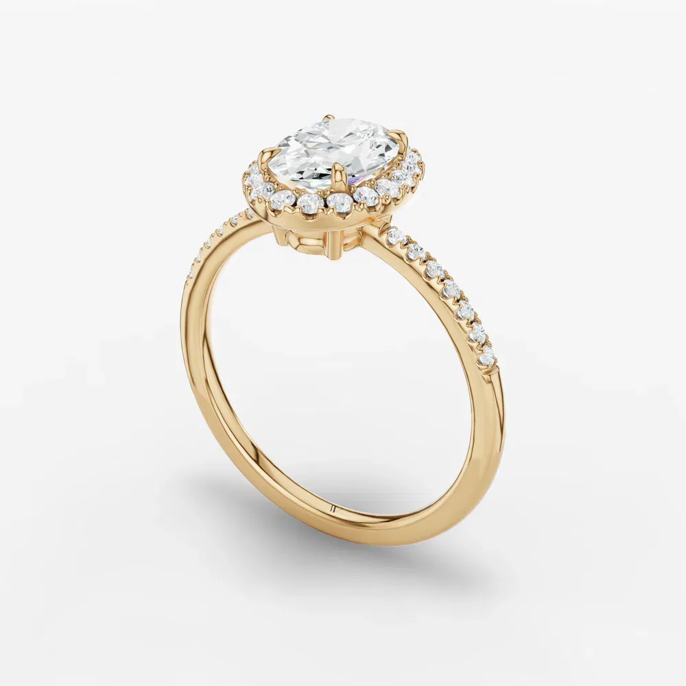 Certified 1 carat Lab Grown Diamond Oval Cut Halo, Pavé, Classic Engagement Ring in 14K Yellow Gold-Elite Vaelumette