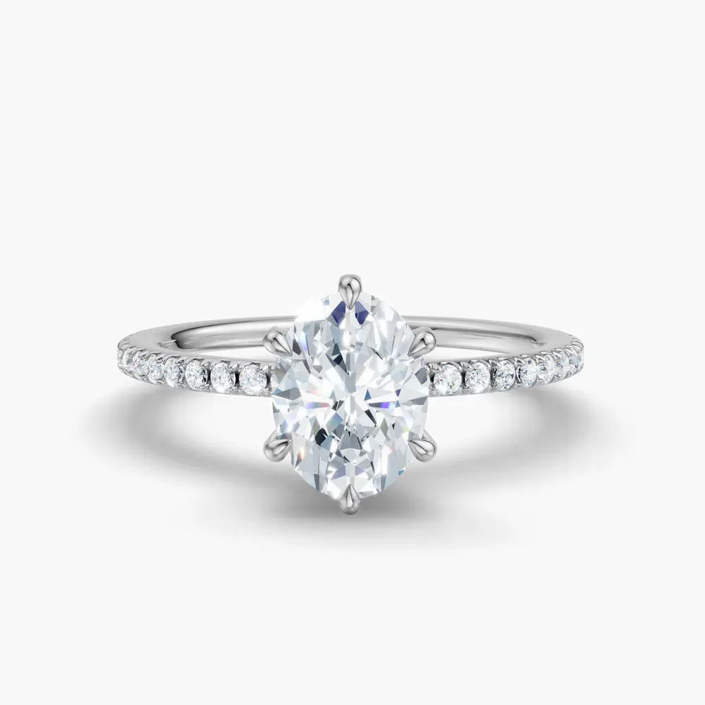 Certified 1 carat Lab Grown Diamond Oval Cut Pavé, Hidden Halo Engagement Ring in 14K White Gold-Elite Daphne