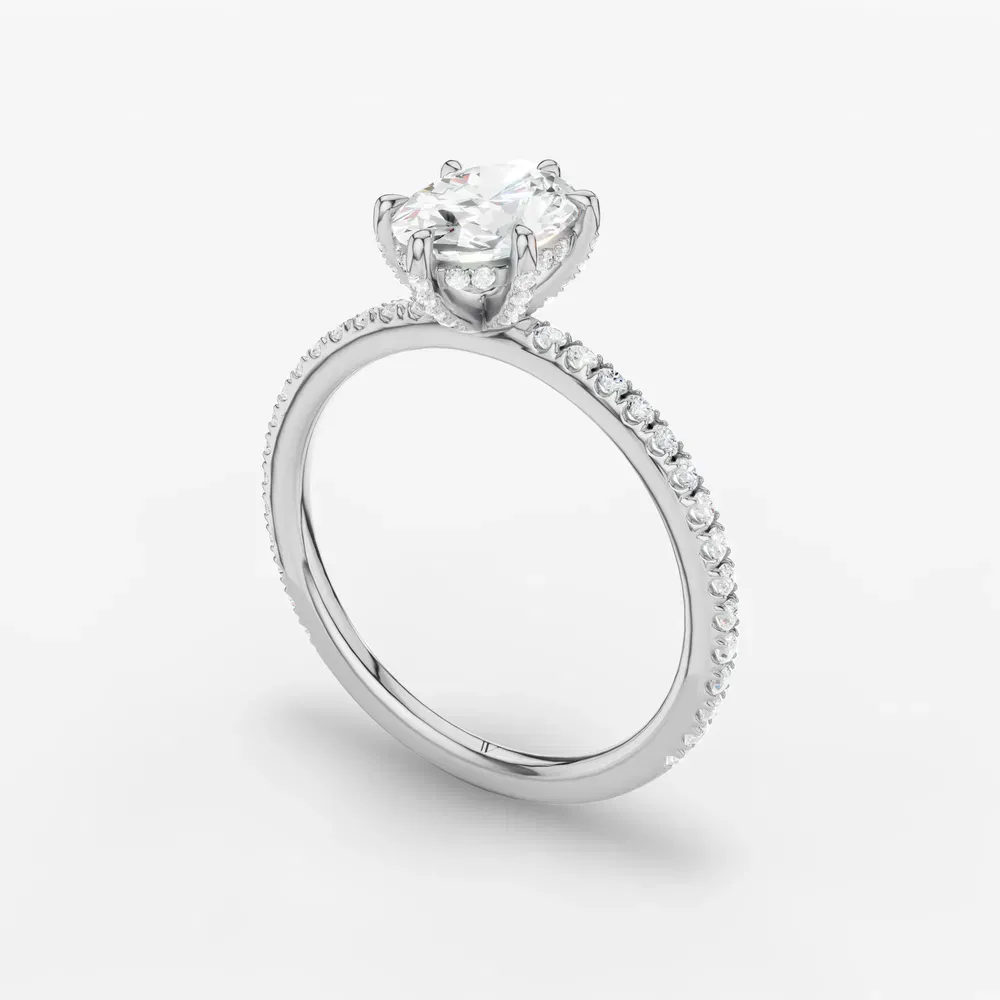 Certified 1 carat Lab Grown Diamond Oval Cut Pavé, Hidden Halo Engagement Ring in 14K White Gold-Elite Daphne