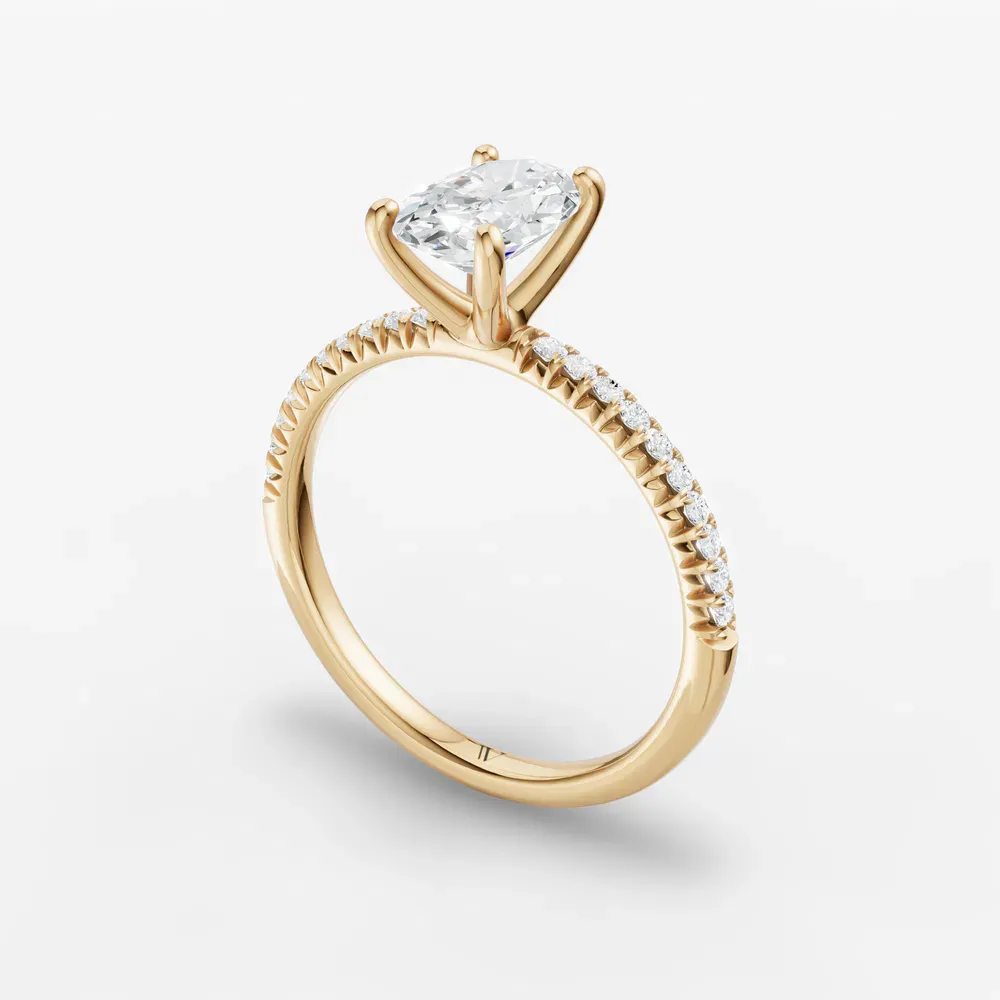 Certified 1 carat Lab Grown Diamond Oval Cut Pavé, Classic, Simple Engagement Ring in 14K Yellow Gold-Glaciry