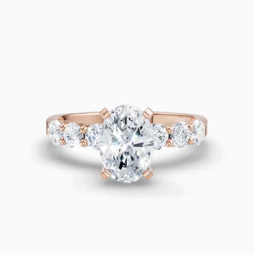 Certified 1 carat Lab Grown Diamond Oval Cut Side Stone Engagement Ring in 14K Rose Gold-Nylis