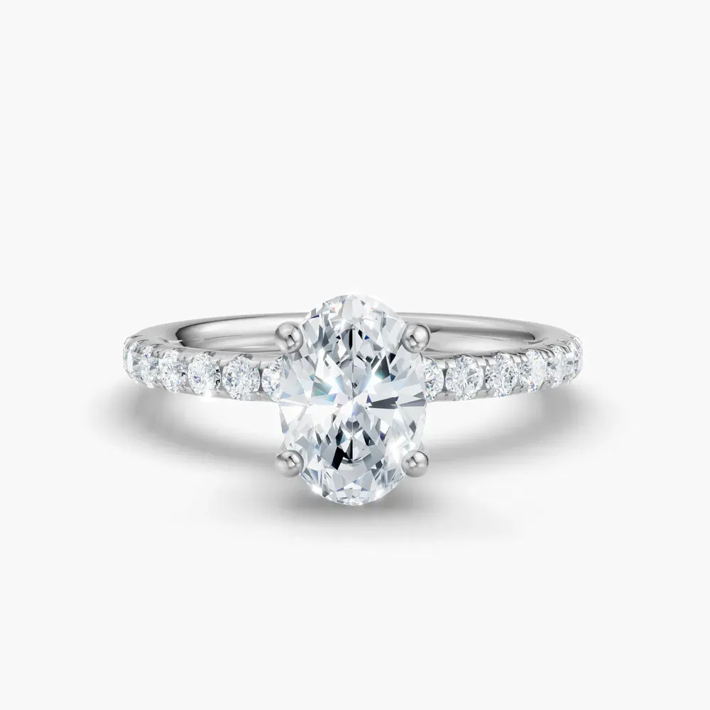 Certified 1 carat Lab Grown Diamond Oval Cut Pavé, Hidden Halo Engagement Ring in 14K White Gold-Decna