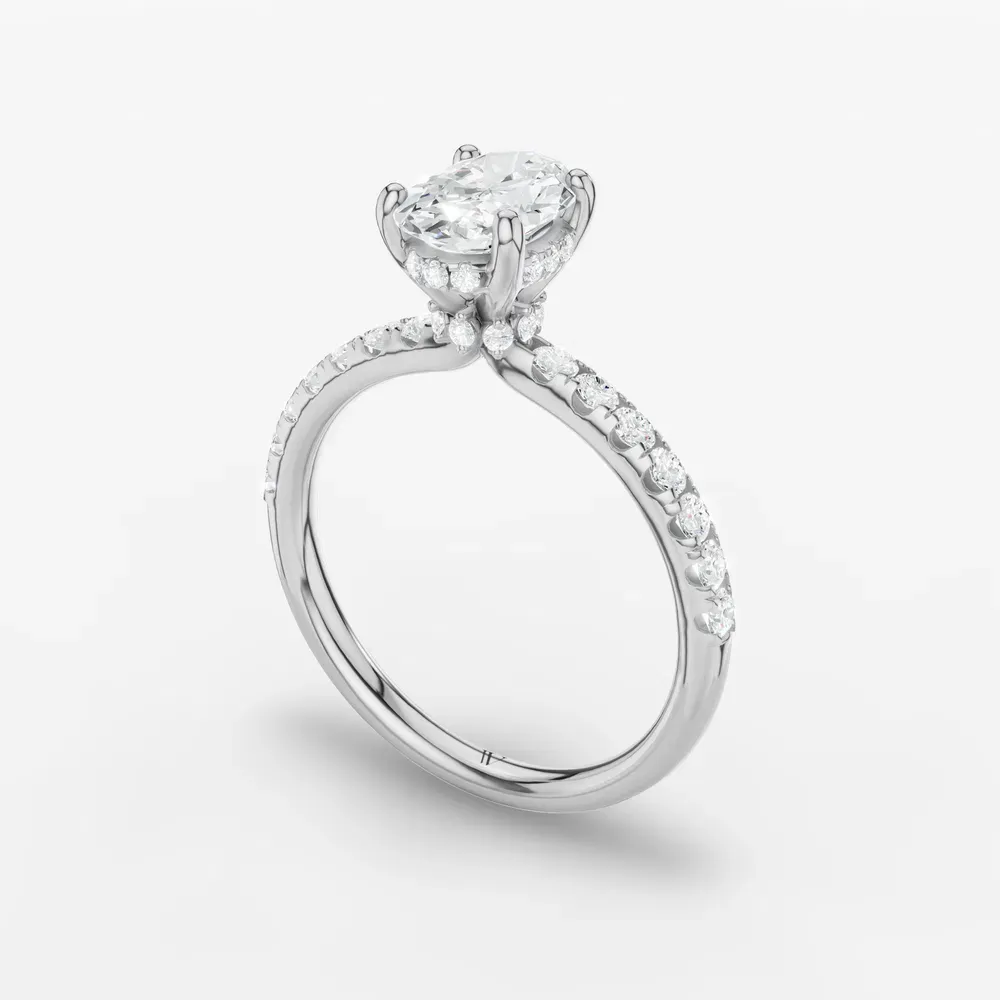 Certified 1 carat Lab Grown Diamond Oval Cut Pavé, Hidden Halo Engagement Ring in 14K White Gold-Decna