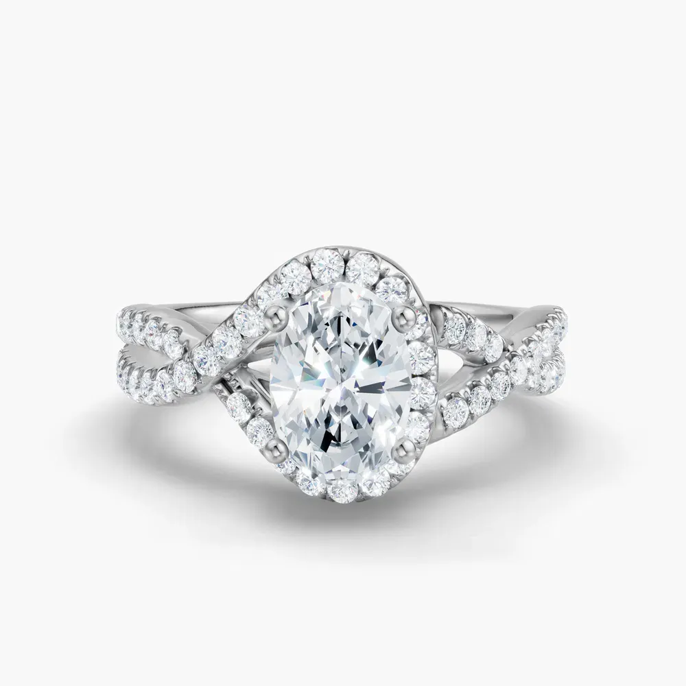 Certified 1 carat Lab Grown Diamond Oval Cut Unique, Pavé, Halo Engagement Ring in 14K White Gold-Stellune