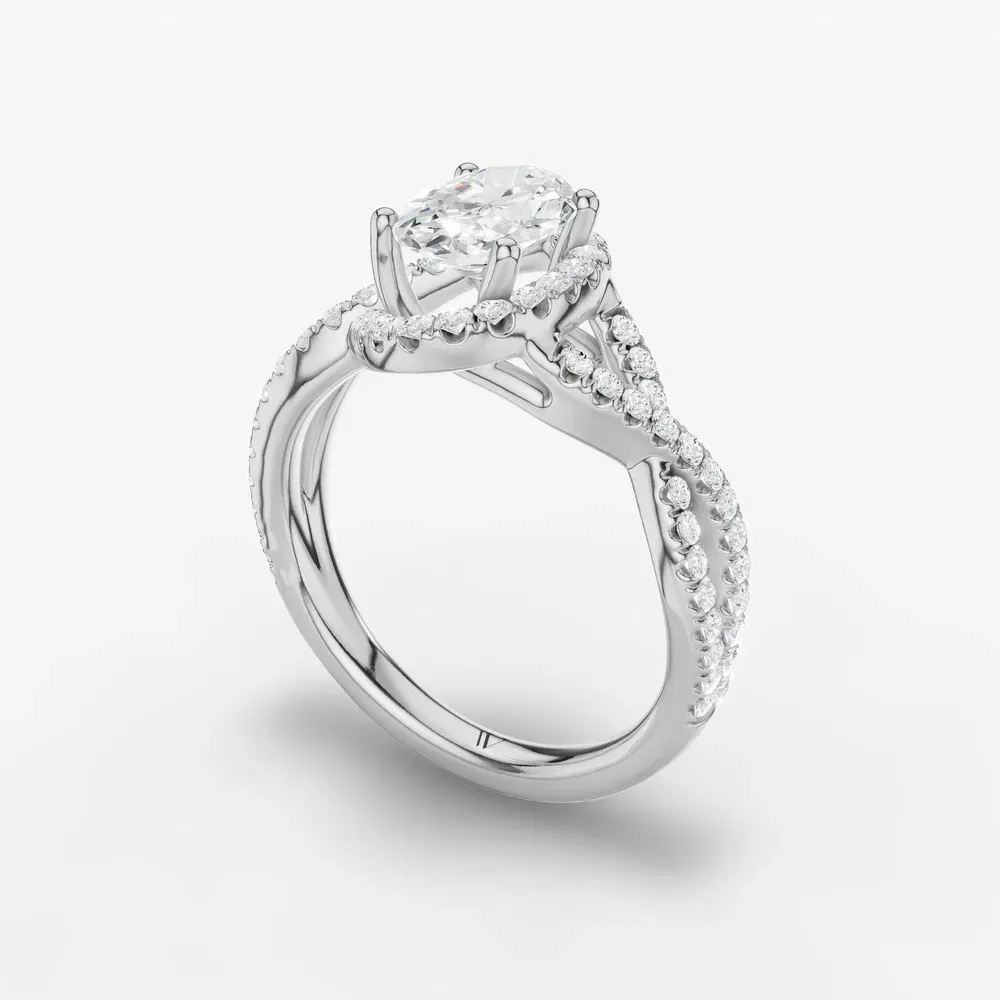 Certified 1 carat Lab Grown Diamond Oval Cut Unique, Pavé, Halo Engagement Ring in 14K White Gold-Stellune