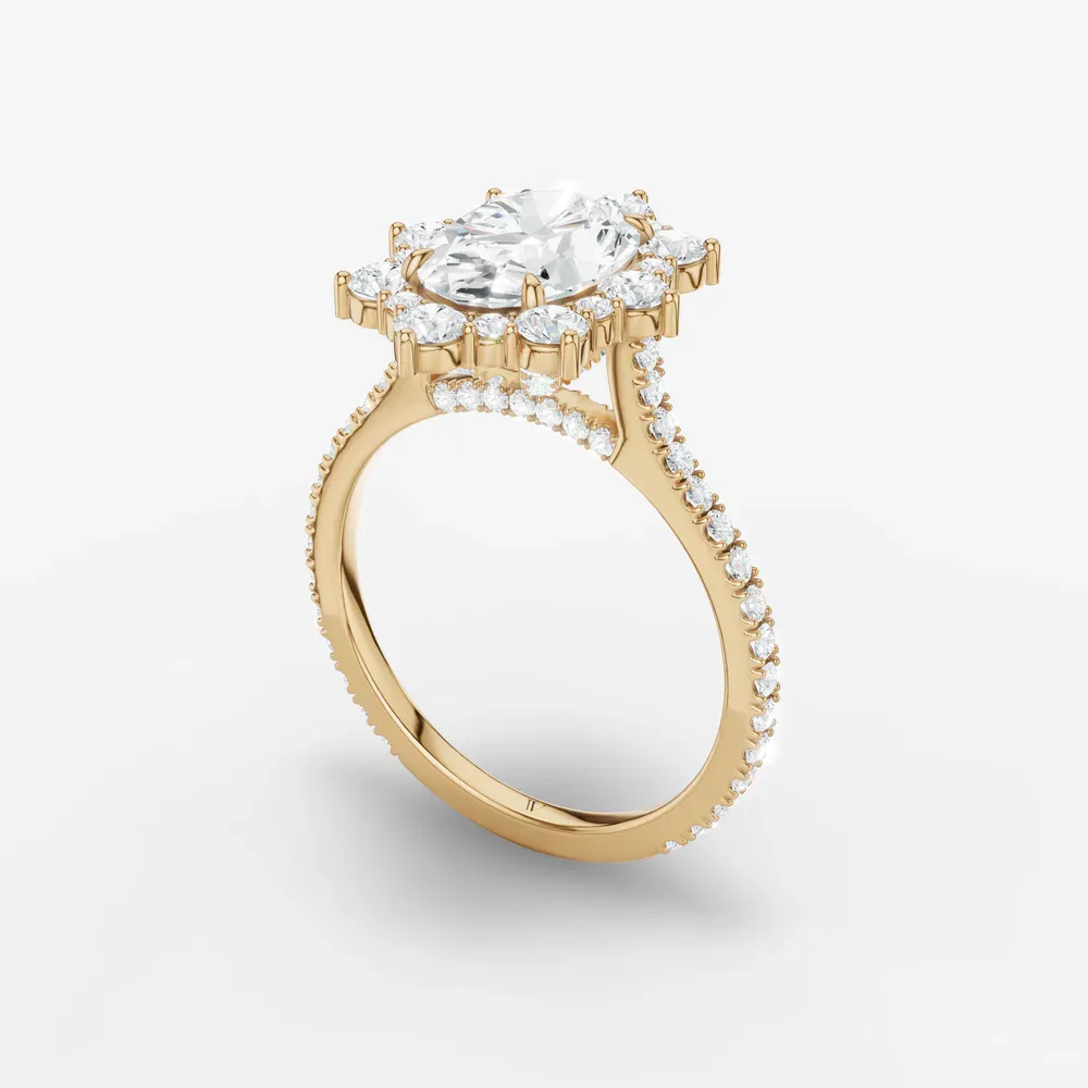 Certified 1 carat Lab Grown Diamond Oval Cut Hidden Halo, Halo, Cathedral Engagement Ring in 14K Yellow Gold-Cylen