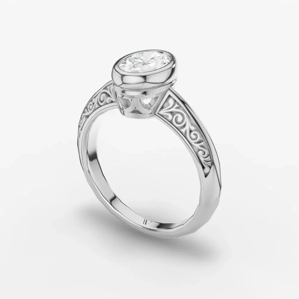Certified 1 carat Lab Grown Diamond Oval Cut Solitaire, Vintage, Bezel Engagement Ring in 14K White Gold-Veyra