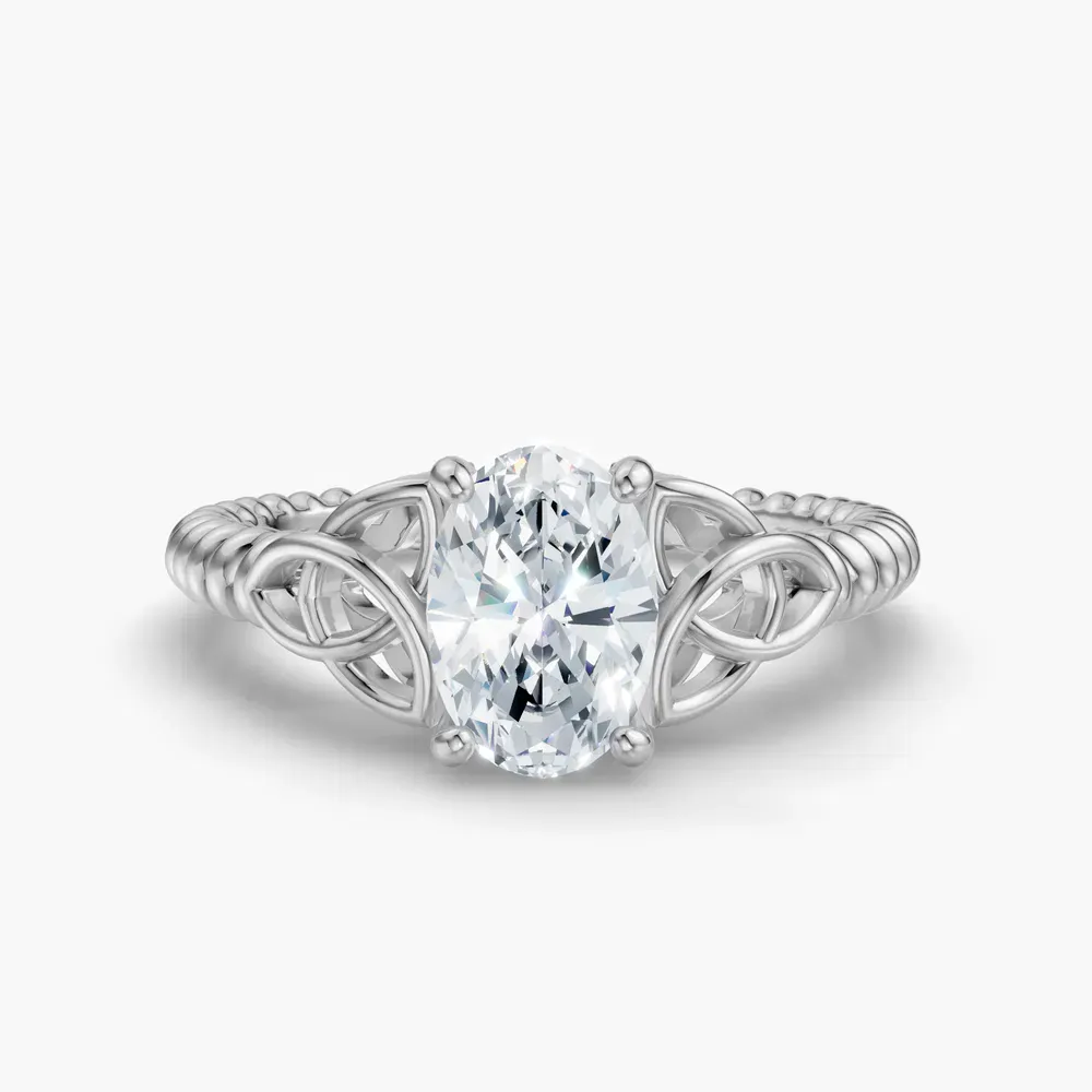 Certified 1 carat Lab Grown Diamond Oval Cut Solitaire, Twist, Celtic Engagement Ring in 14K White Gold-Thalyn