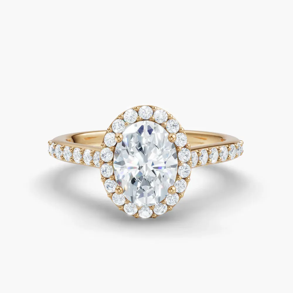 Certified 1 carat Lab Grown Diamond Oval Cut Pavé, Halo, Cathedral Engagement Ring in 14K Yellow Gold-Kvolt
