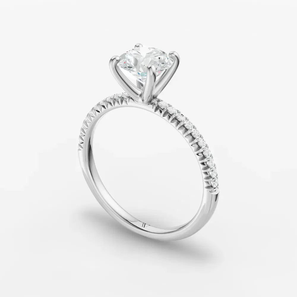 Certified 1 carat Lab Grown Diamond Round Cut Pavé, Classic, Simple Engagement Ring in 14K White Gold-Glaciry
