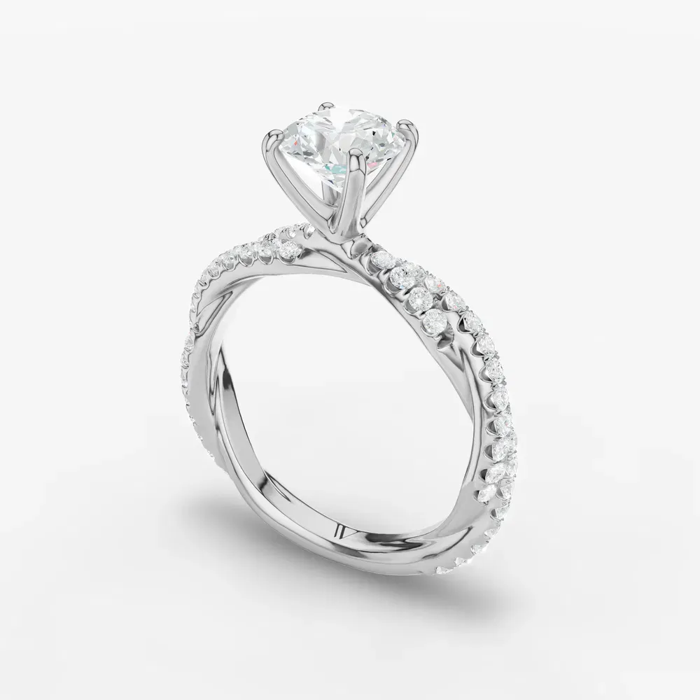 Certified 1 carat Lab Grown Diamond Round Cut Pavé, Twist, Four Prong Engagement Ring in 14K White Gold-Alva