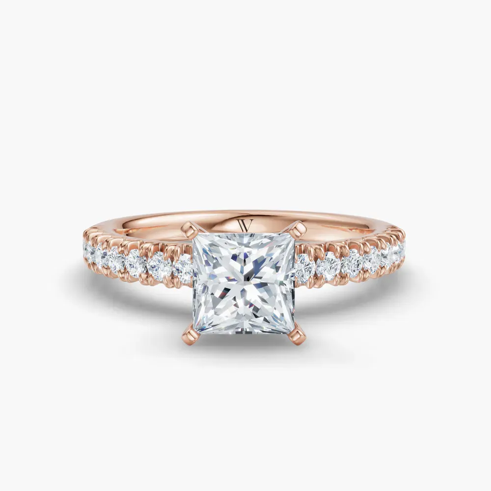 Certified 1 carat Lab Grown Diamond Princess Cut Pavé, Classic, Simple Engagement Ring in 14K Rose Gold-Nela