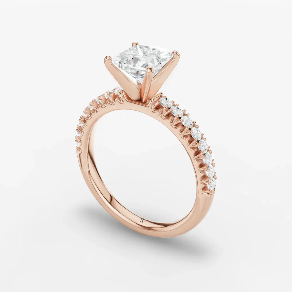 Certified 1 carat Lab Grown Diamond Princess Cut Pavé, Classic, Simple Engagement Ring in 14K Rose Gold-Nela